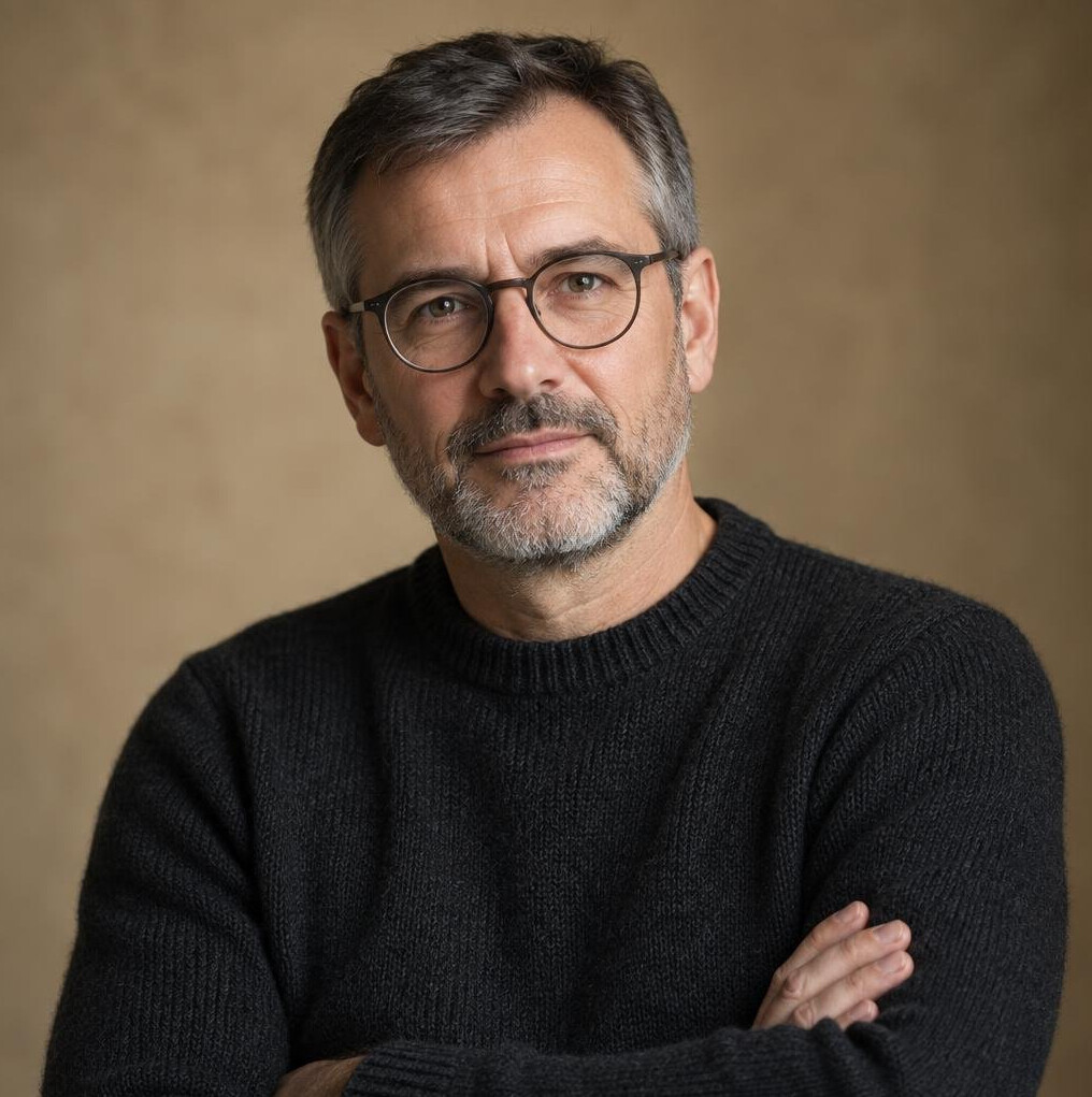 Portrait of a middle-aged Croatian man writer with glasses